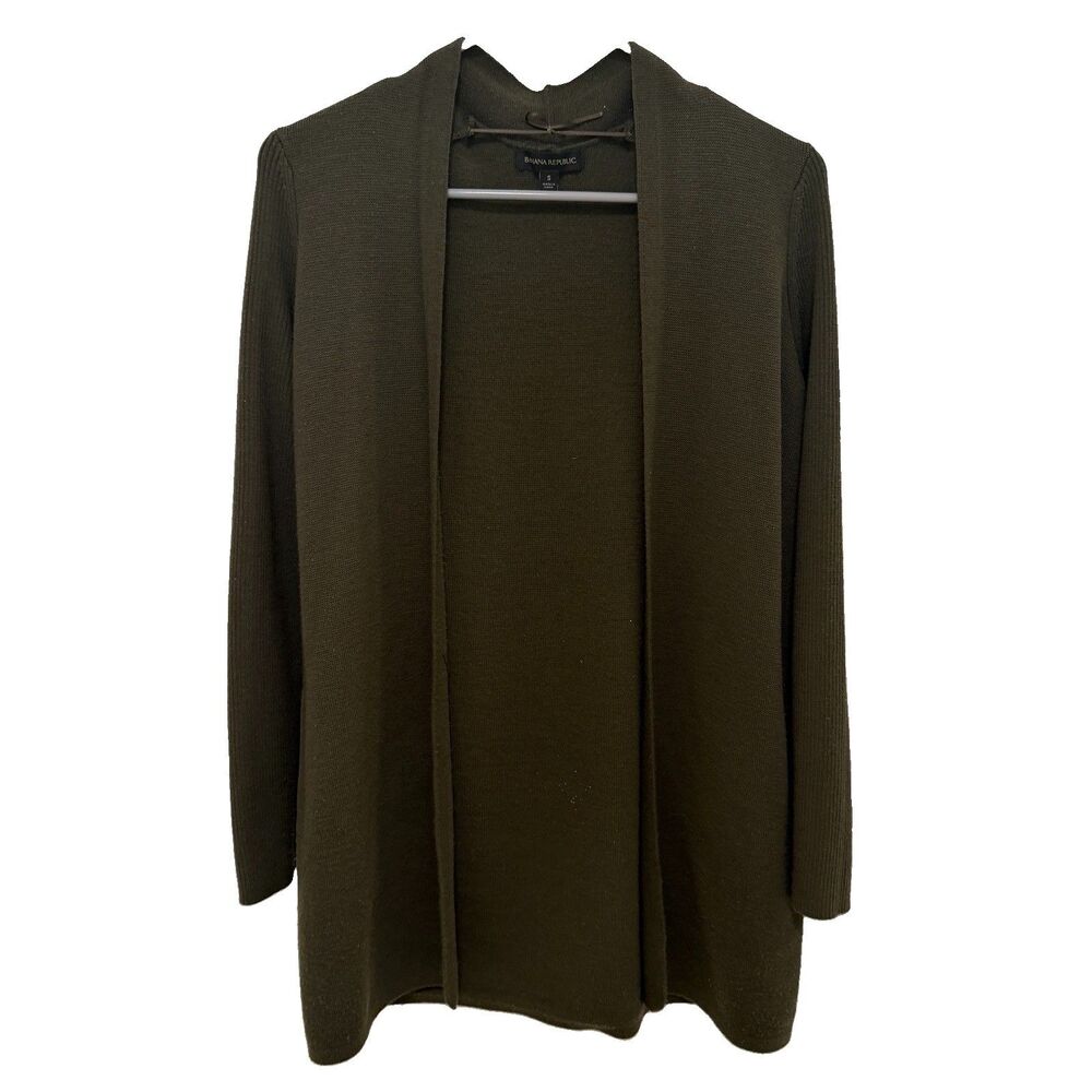 Banana Republic Women's Small Wool Blend Open Front Cardigan Dark Green Pockets